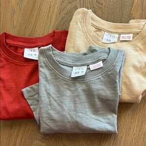NWOT Zara Kids' Long Sleeve T-Shirt Trio - Red, Gray/Green, and Tan